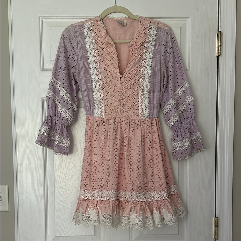 HEMANT & NANDITA Pink Lace Dress